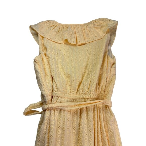 Lauren Conrad Button Fit & Flare Yellow Eyelet Dress Medium Elastic Waist Lined - Picture 5 of 9